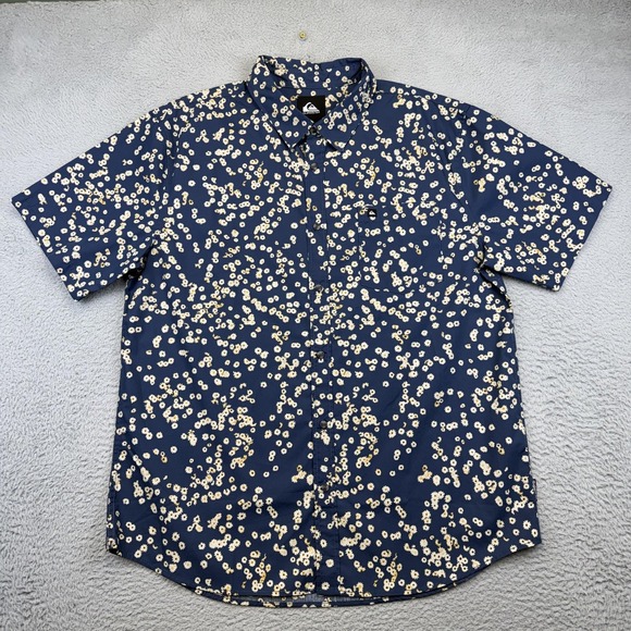 Quiksilver Cosmic Fields Classic Shirt Mens 2XL Navy Floral Button Up Resort - Picture 2 of 13